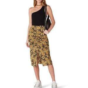 NWT Ba&sh Carry Ruched Snake Print Ochre Crepe Viscose Skirt Size M(US 8)